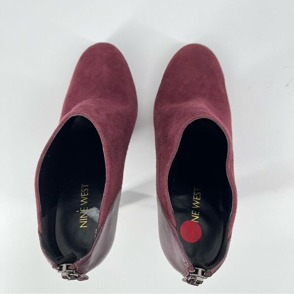 Nine West Brienne Women’s Wine Plum Leather Suede Rear Zip Heeled Booties 6.5 - Picture 4 of 16